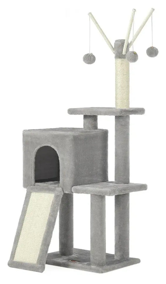Árbol Para Gatos Con 3 Postes Y Cueva Color Gris Claro