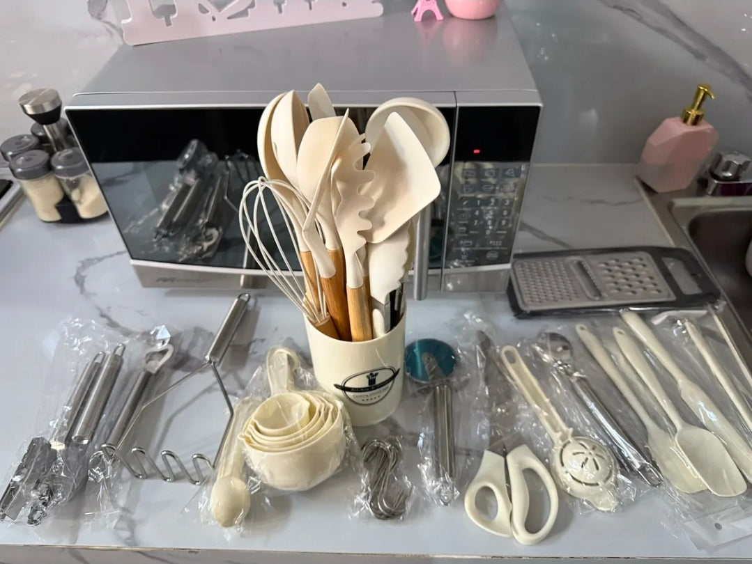 Utensilios Cocina De Silicona 44 Piezas Reposteria Espátulas Resistente Al Calor Con Mango Antideslizante Y Antiquemaduras