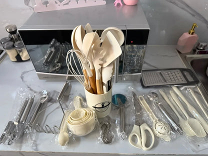 Utensilios Cocina De Silicona 44 Piezas Reposteria Espátulas Resistente Al Calor Con Mango Antideslizante Y Antiquemaduras