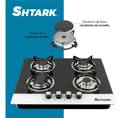 Parrilla Shtark A Gas Empotrable 4 Quemadores Vidrio Templado Negro/blanco