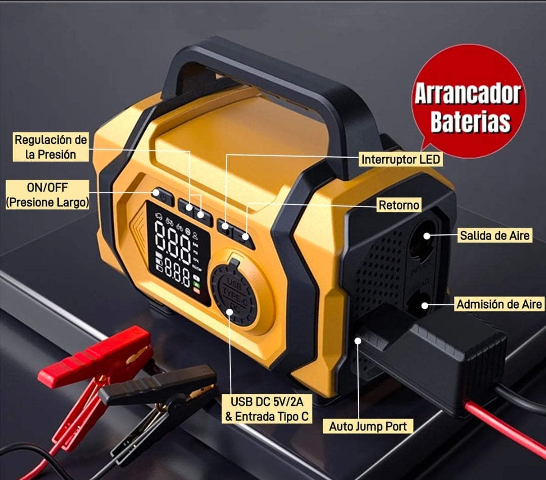 Arrancador De Batería De Auto Compresor De Aire 8000a Inflador 150psi Con Pantalla Con Smart Clip