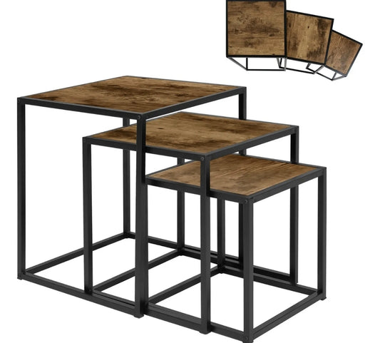 Set Mesas De Centro 3 Pzs Minimalista Industrial Cafe