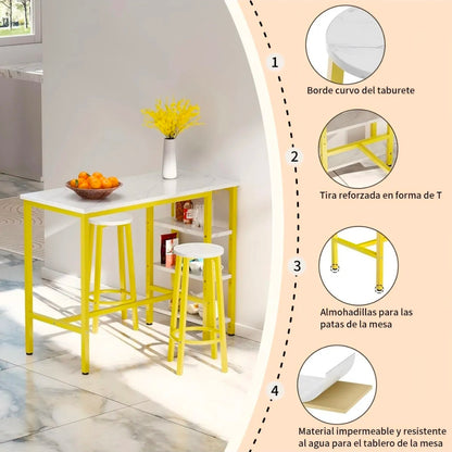 Mesa Barra De Cocina Multiusos Con 2 Bancos