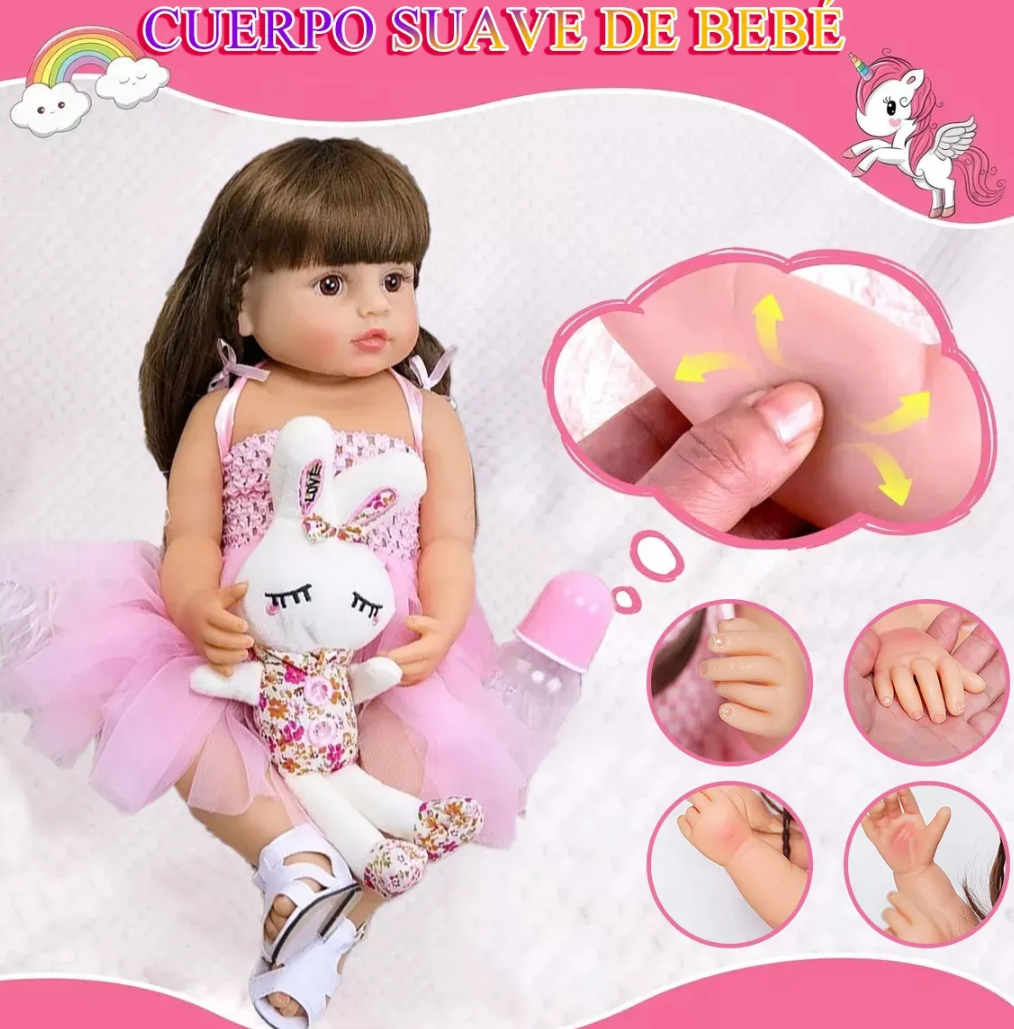 Muñeca 2 cambios de ropa y accesorios 55 cm