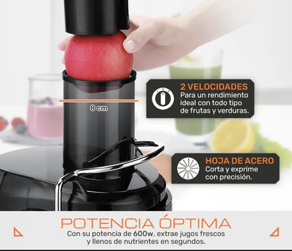Extractor de Jugos y Verduras Eléctrico 600W 2 Velocidades Capacidad 500ml