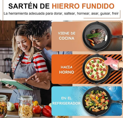 Sartén De Hierro Fundido Antiadherente 5 Piezas 10cm, 14cm, 16cm, 20cm, 26cm