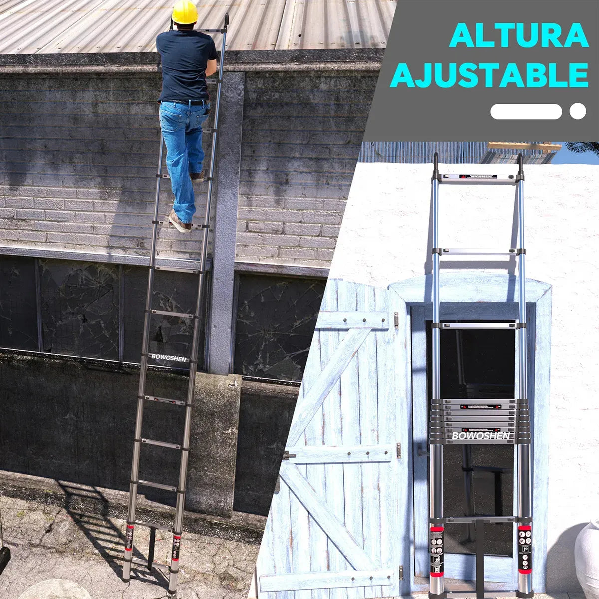 Escalera Telescópica Plegable 5 Metros Altura Ajustable Portátil Con Ganchos