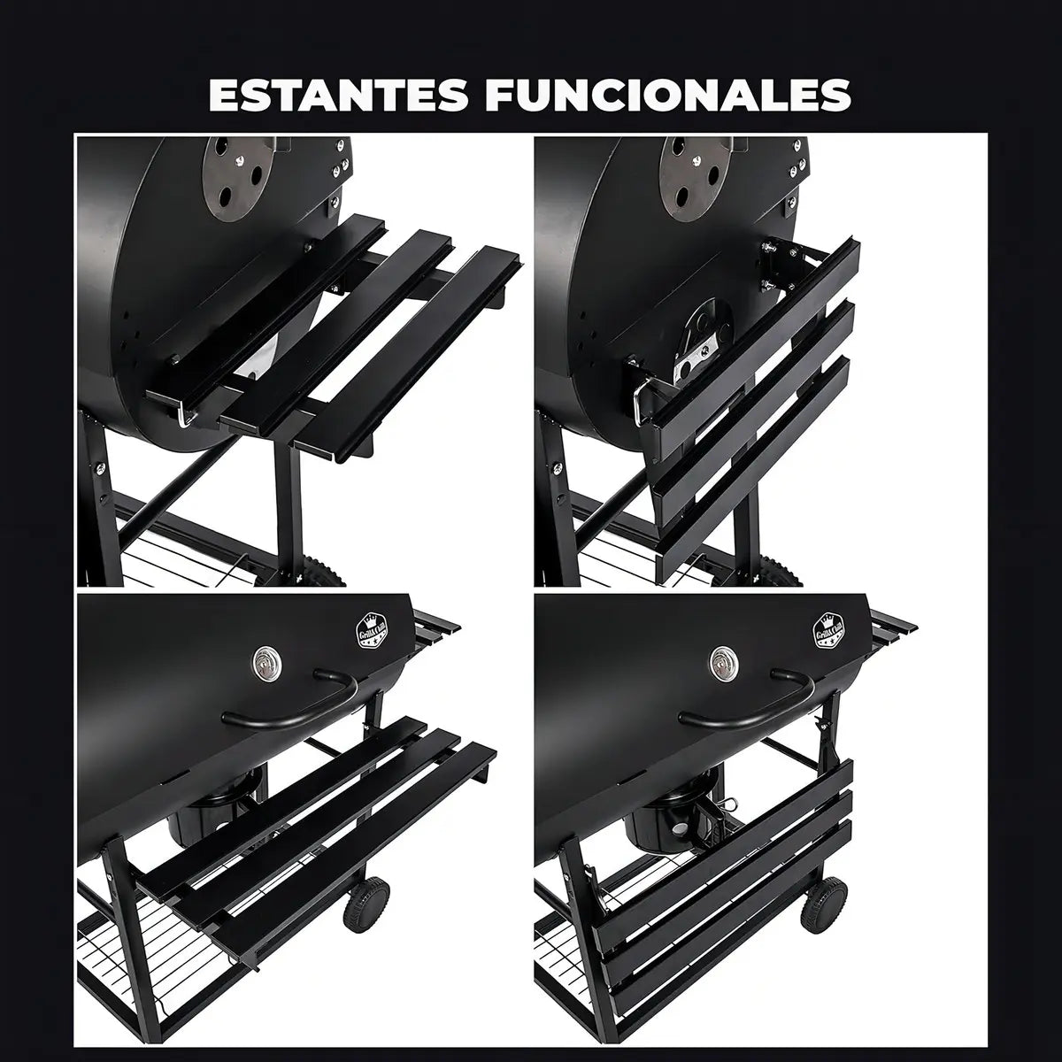 Asadores carbon de barril móvil con ruedas termómetro y mesa auxiliar acero inoxidable