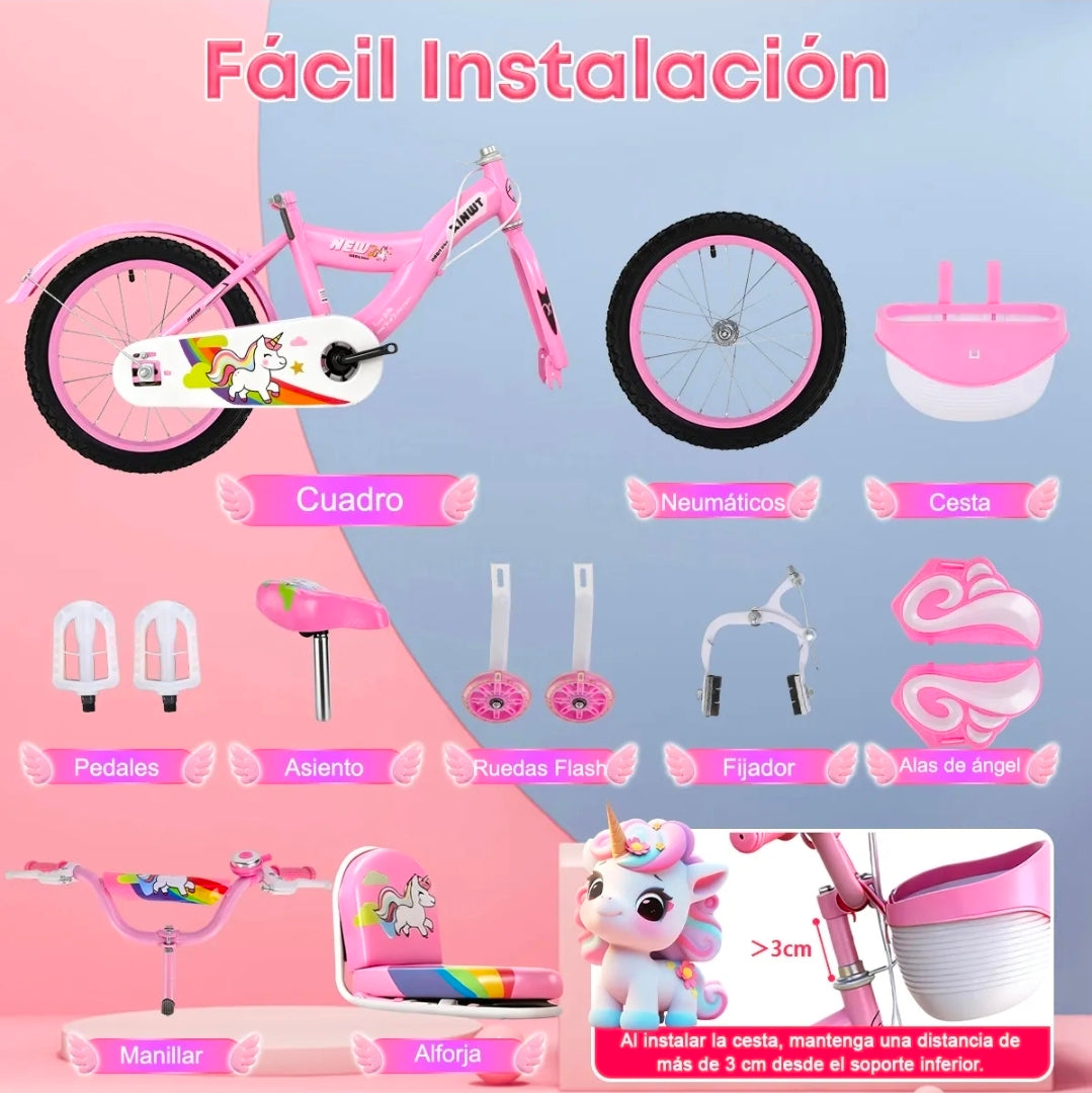 Bicicleta Infantil R16 rosa 4-12 Años Con Ruedas Auxiliares Rgb