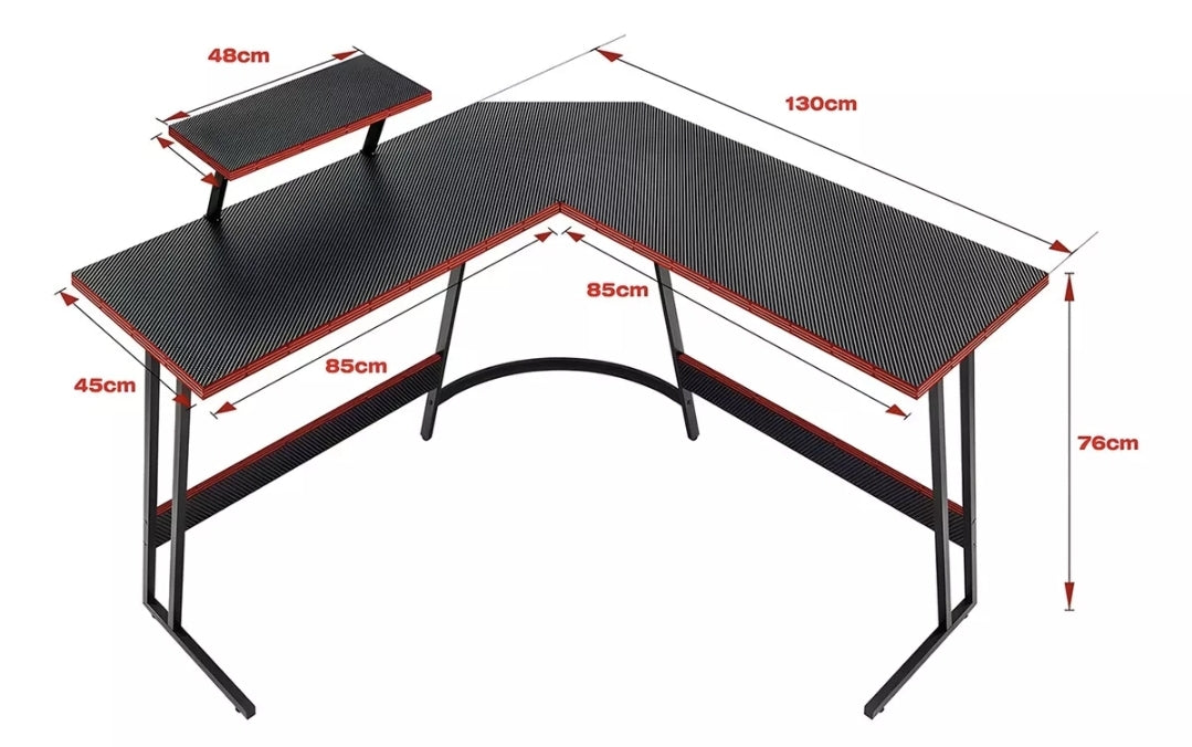 Escritorio Gamer Melamina Con Textura De Fibra De Carbono De 130cm X 76cm X 50cm X 130cm