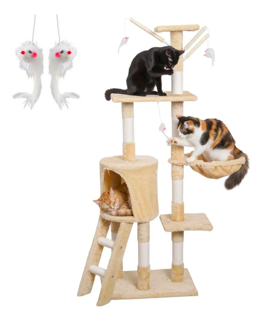Juego Árbol Para Gatos Con Cesta, Torre y Rascador 140cm
