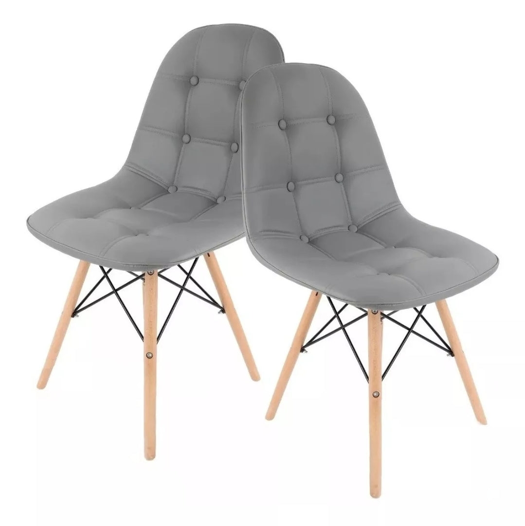 Set De 4 Sillas Estilo Eames De Botones Tapizadas En Vinipiel