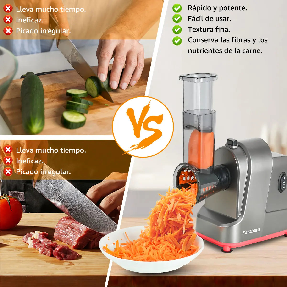 Molino de Carne Eléctrico Fatabeta de 3500W con Accesorios para Embutir y Cortar Verduras