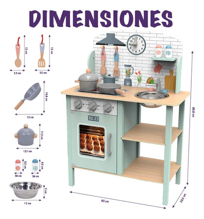 Cocinita de madera verde infantil