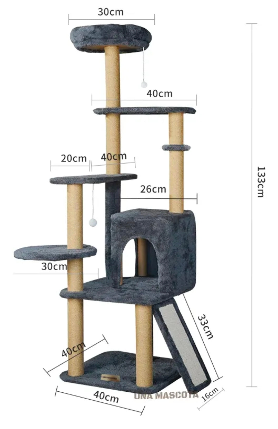 Torre Árbol Rascador Para Gato Con Casa Gris 132cm