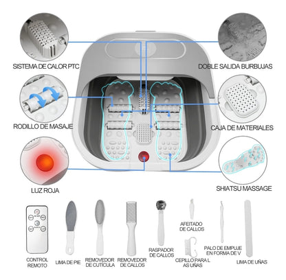 Tina spa eléctrica para pies plegable con burbujas y set pedicura