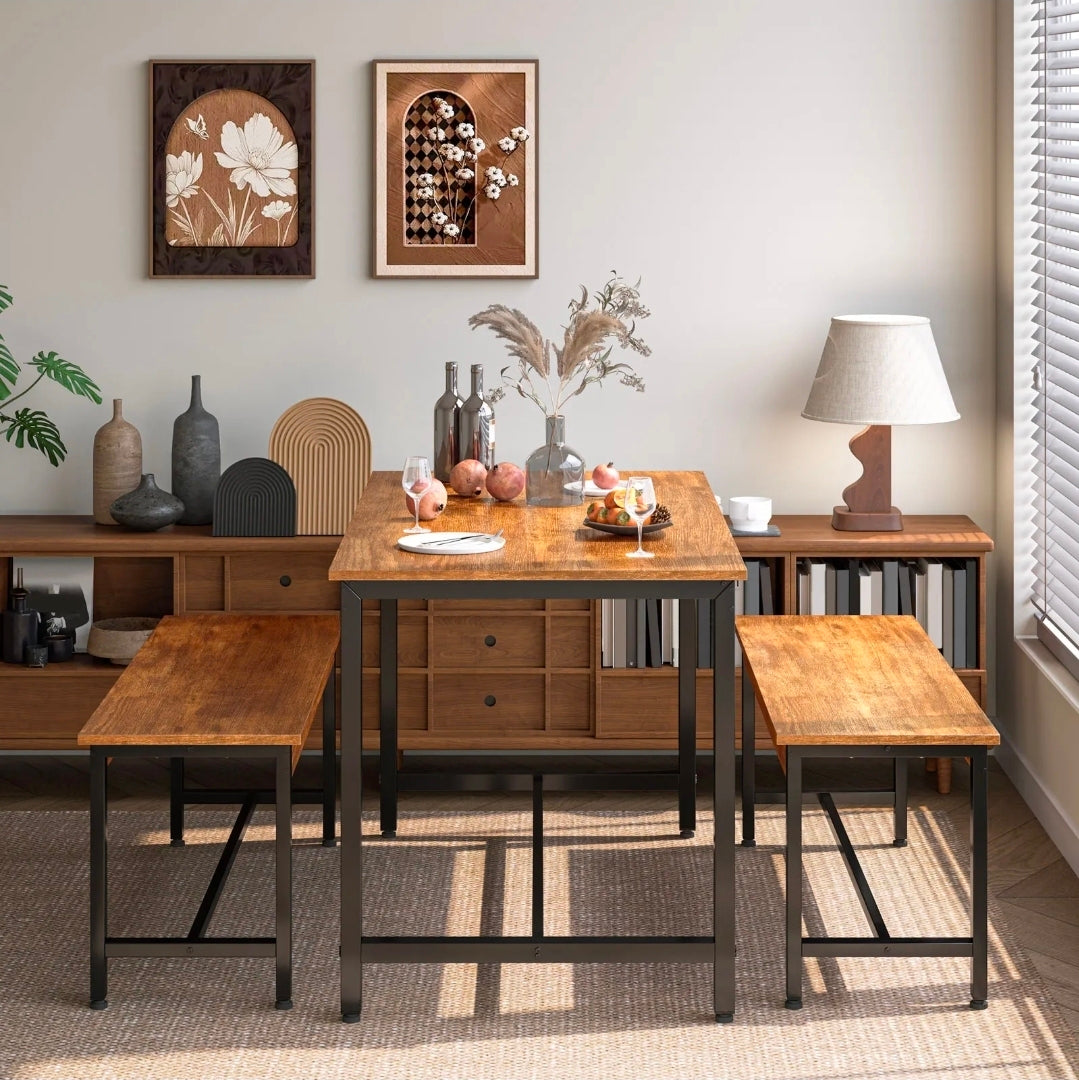 Conjunto De Comedor Rectangular Con 2 Bancos Para 4 Personas