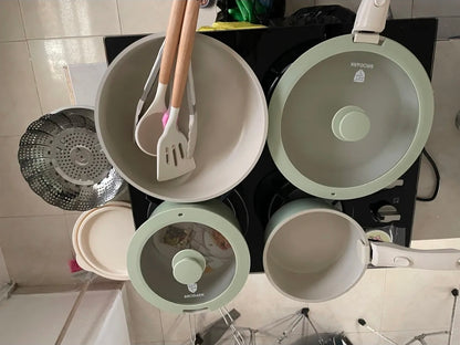 Bateria de cocina antiadherente 21 piezas con mangos desmontables