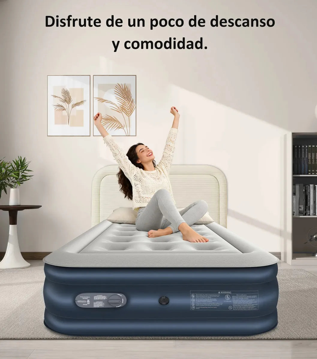 Colchón Inflable Individual Con Bomba Eléctrica De Enchufe Cama De Aire Portátil 195*100*40 cm
