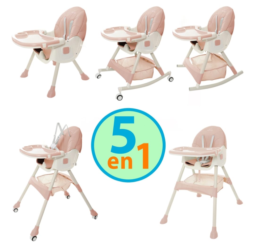 Silla Alta Periquera Mecedora Con Llantas 5 En 1 Ajustable Plegable Asiento Piel