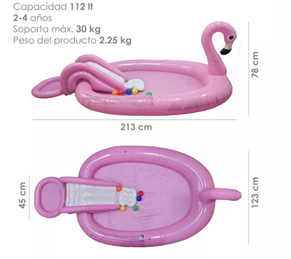 Alberca Inflable Flamingo 112L Con Resbaladilla