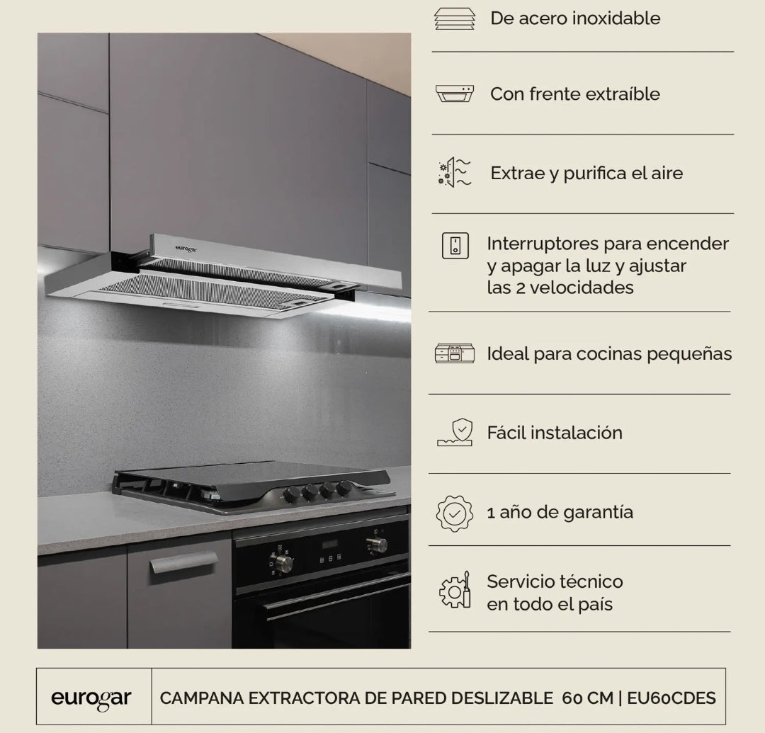 Campana de extracción frente deslizable 60cm
