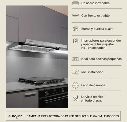 Campana de extracción frente deslizable 60cm