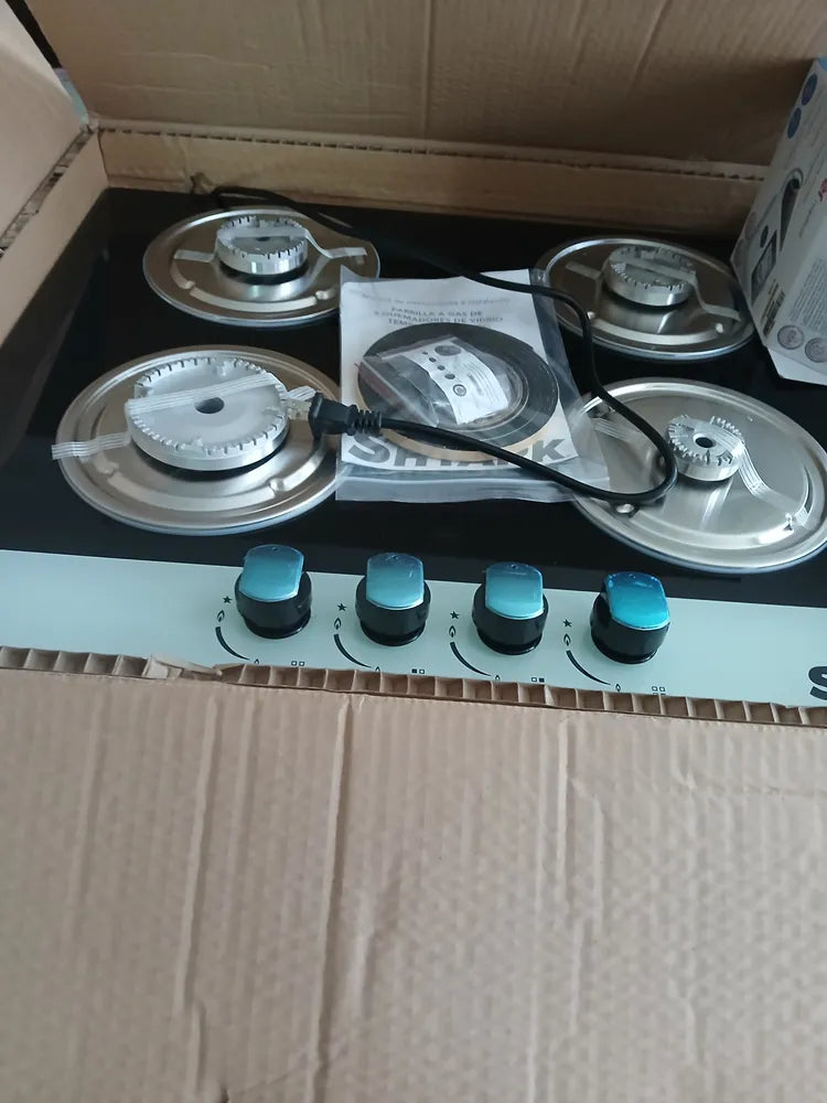 Parrilla Shtark A Gas Empotrable 4 Quemadores Vidrio Templado Negro/blanco