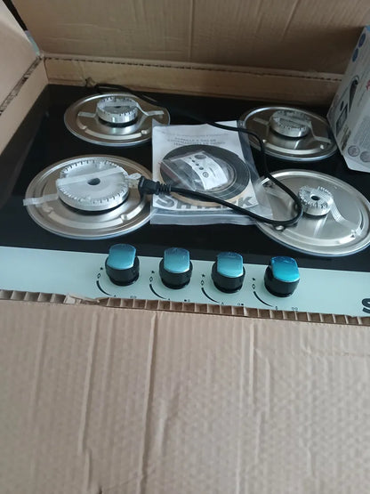 Parrilla Shtark A Gas Empotrable 4 Quemadores Vidrio Templado Negro/blanco