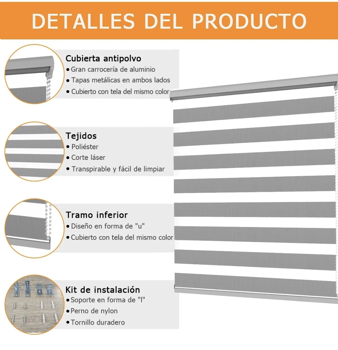Persiana Doble Capa Zebra 100x200 Cm Enrollable
