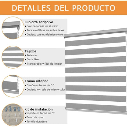 Persiana Doble Capa Zebra 100x200 Cm Enrollable
