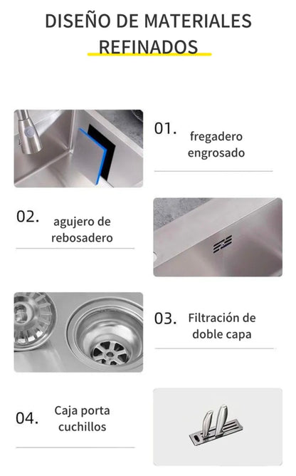 Tarja Fregadero De Cocina 304 Acero Inox 80*45cm+ Kit Cocina