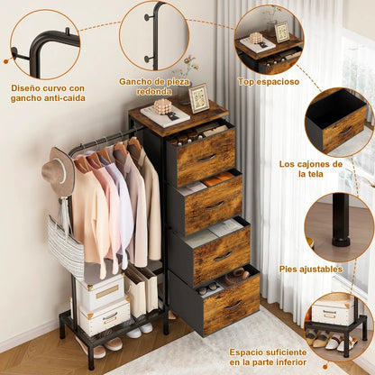 Perchero Rack Organizador Con Cajón color Marrón