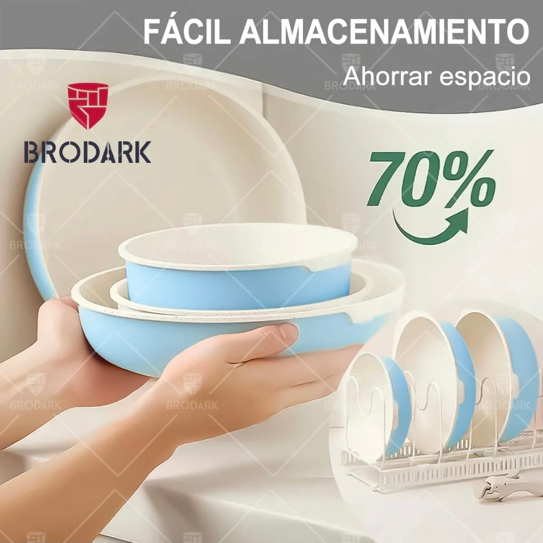 Bateria de cocina antiadherente 21 piezas con mangos desmontables
