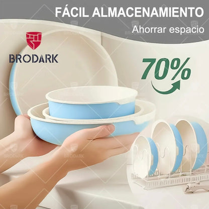 Bateria de cocina antiadherente 21 piezas con mangos desmontables