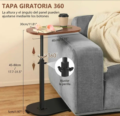 Mesa De Centro Altura Ajustable 45-80cm Con 4 Ruedas 360°