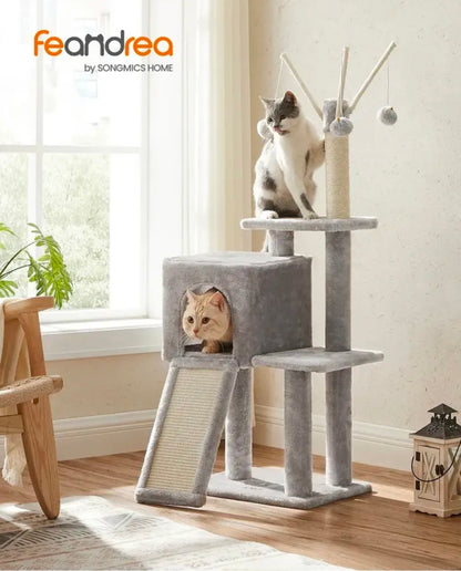 Árbol Para Gatos Con 3 Postes Y Cueva Color Gris Claro